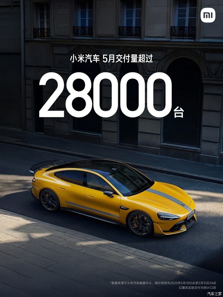 小米SU7 5月交付量超过28000台 小米YU7预计7月份量产